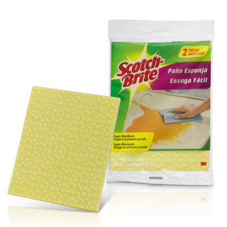 Imagem de Pano Esponja Super Absorvente Enxuga Fácil Scotch-Brite cor Amarelo 18x20cm c/ 2 unidades 3M