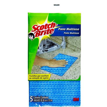 Imagem de Pano Multiuso Azul Scotch-Brite 3M com Furinhos para Limpeza 60x33cm Pct/5