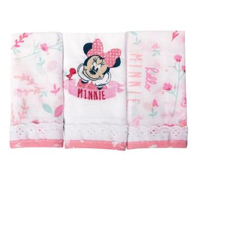 Imagem de Pano Paninho De Boca Babete Minnie Mickey Bordado - Kit C/3 Unidades