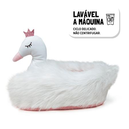 Imagem de Pantufa 3D Cisne Branco e Rosa Solado Borracha Antiderrapante Tamanho 36/38 M Fofa Confortável Importway IWP3DC3638