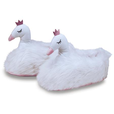 Imagem de Pantufa 3D Cisne Branco e Rosa Solado Borracha Antiderrapante Tamanho 36/38 M Fofa Confortável Importway IWP3DC3638