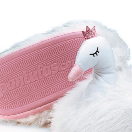 Imagem de Pantufa 3D Cisne Branco e Rosa Solado Borracha Antiderrapante Tamanho 36/38 M Fofa Confortável Importway IWP3DC3638