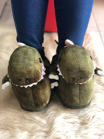 Imagem de Pantufa 3D Dinossauro inverno quentinha solado de borracha