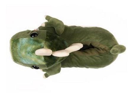 Imagem de Pantufa de Dinossauro Infantil Pelúcia Verde Antiderrapante