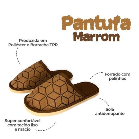 Imagem de Pantufa Masculina Macia Estampada Marrom 42/43