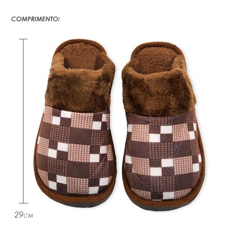 Imagem de Pantufa Masculina Xadrez Marrom 44/45