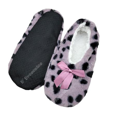 Imagem de Pantufa Sapatilha Feminina Onça Térmica Com Antiderrapante