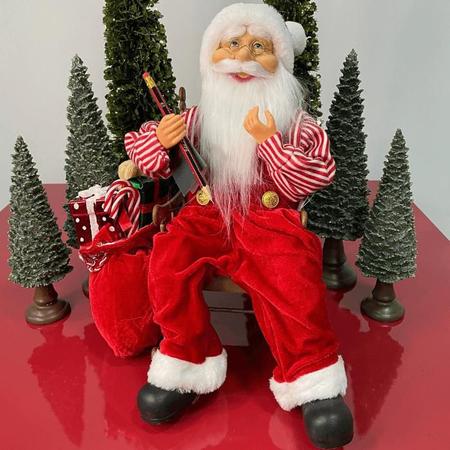 Imagem de Papai Noel Natal Sentado na Cadeira c/ Movimento e Som - 40cm
