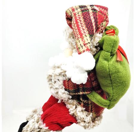 Imagem de Papai Noel Rapel Na Corda Pelúcia Verde e Vermelho Xadrez 30cm - Magizi