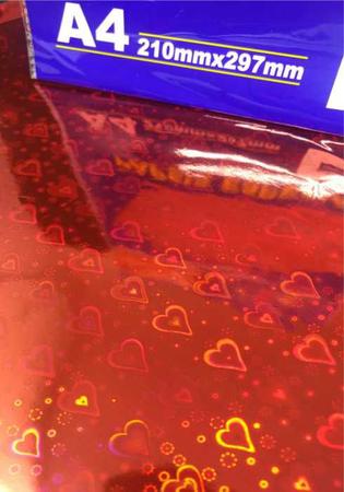 Imagem de Papel A4 Holográfico Vermelho com corações 120gr Pacote com 10 Folhas