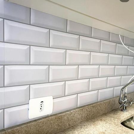 Imagem de Papel Adesivo Envelopamento Cozinha Banheiro Azulejo Lavável Metrô White Branco Imita Cerâmica