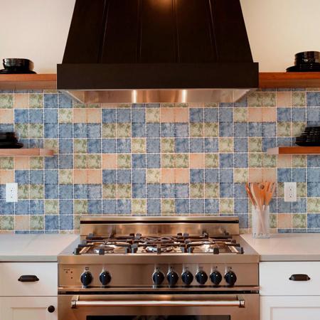 Imagem de Papel d Parede Adesivo Cozinha Anti-Oil Azulejo Quadrado Cor
