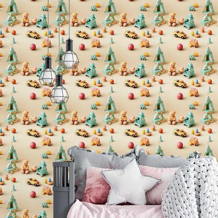 Imagem de Papel De Papel Infantil Urso Fofo Decorativo Quarto Bege 3M