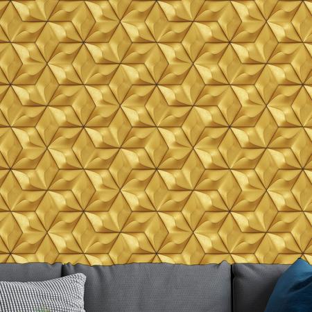 Imagem de Papel de Parede 3D Auto Adesivo Geométrico Hexagono Ondas Douradas Decorativas Lavavel Quarto 3m