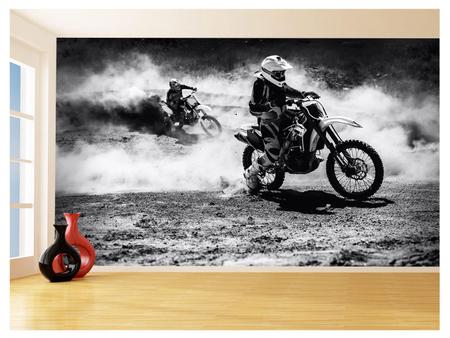 Papel De Parede 3D Moto Cross Trilha Terra Mx 3,5M Bkm25 em