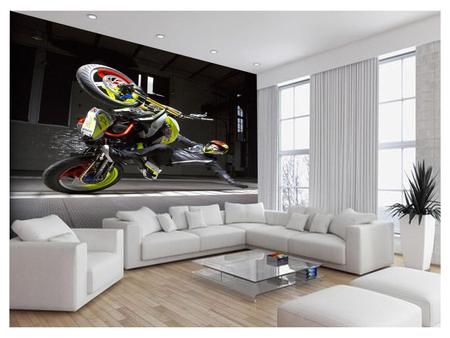 Papel De Parede 3D Moto Grau Empinando Manobra 3,5M Bkm29 - Você