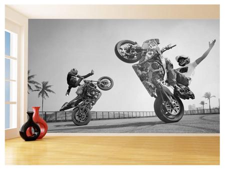 Papel De Parede 3D Moto Grau Empinando Manobra 3,5M Bkm29 - Você