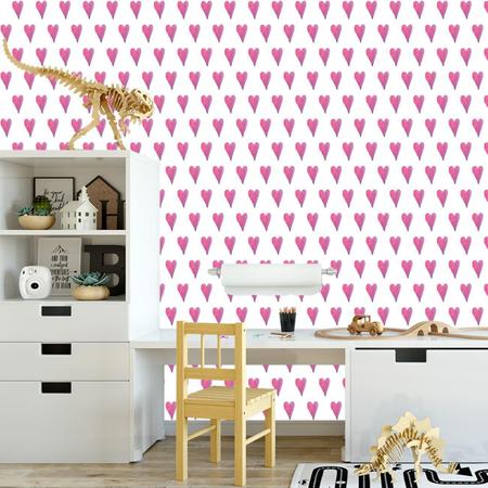 Papel De Parede Adesivo Corações Rosa Aquarelado 3M - Colai Imagem de Papel De Parede Adesivo Corações Rosa Aquarelado 3M