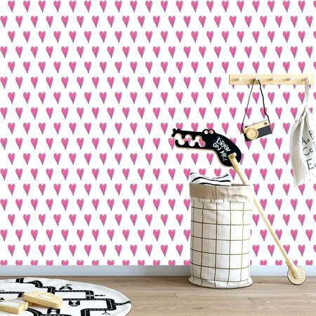 Papel De Parede Adesivo Corações Rosa Aquarelado 3M - Colai Imagem de Papel De Parede Adesivo Corações Rosa Aquarelado 3M