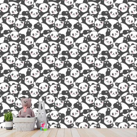 Papel de Parede Adesivo Desenho Panda com Fundo Branco 12m em