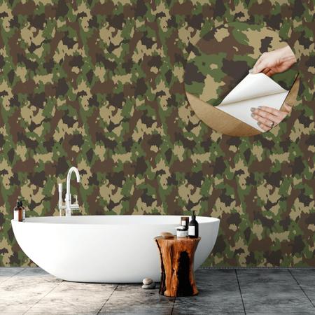 Imagem de Papel De Parede Adesivo Exercito Camuflagem Verde Escuro Sala Quarto  1m