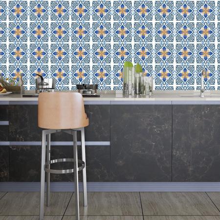 Imagem de Papel De Parede Adesivo ladrilho azulejo portugues  Cozinha rolo 1,5 METROS azul