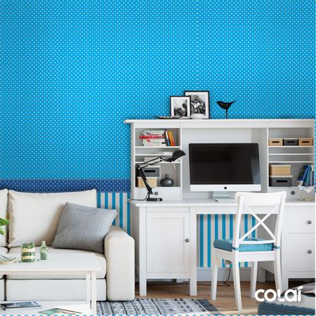 Papel de Parede Adesivo Lavável Azul com Bolas Brancas 6m - Colaí Imagem de Papel de Parede Adesivo Lavável Azul com Bolas Brancas 6m