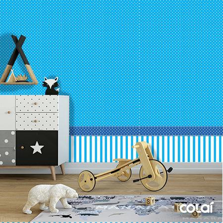Papel de Parede Adesivo Lavável Azul com Bolas Brancas 6m - Colaí Imagem de Papel de Parede Adesivo Lavável Azul com Bolas Brancas 6m