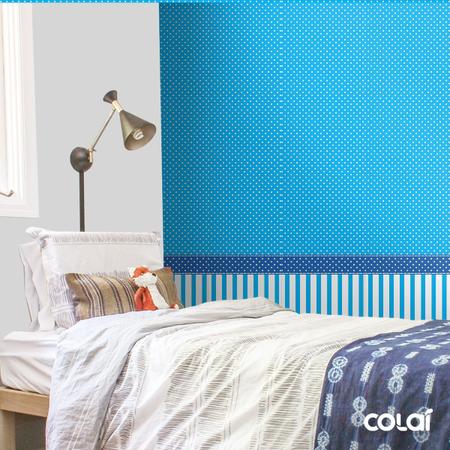 Papel de Parede Adesivo Lavável Azul com Bolas Brancas 6m - Colaí Imagem de Papel de Parede Adesivo Lavável Azul com Bolas Brancas 6m
