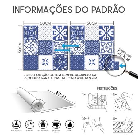 Imagem de Papel De Parede Adesivo Lavável Cozinha Azulejos Azuis Hidraulicos 10m