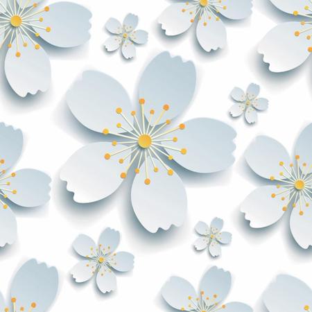 Imagem de Papel De Parede Adesivo Lavável Flor de Cerejeira Branco MargarIda Efeito 3D Quarto Sala de Estar