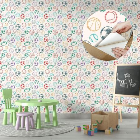Papel De Parede Adesivo Lavável Infantil Bolas Coloridas Diversos Esportes - Deliquadros Imagem de Papel De Parede Adesivo Lavável Infantil Bolas Coloridas Diversos Esportes