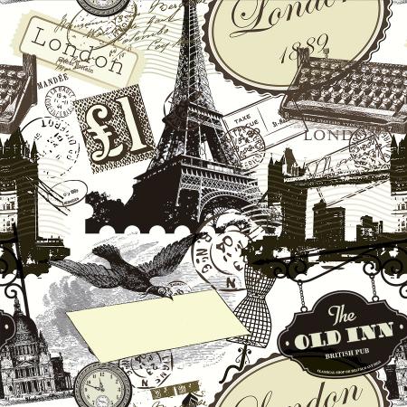 Imagem de Papel De Parede Adesivo Lavável Londres Paris Vintage Adesivo Vinílico