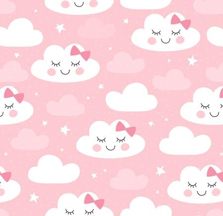 Papel de parede kawaii rosa com nuvem