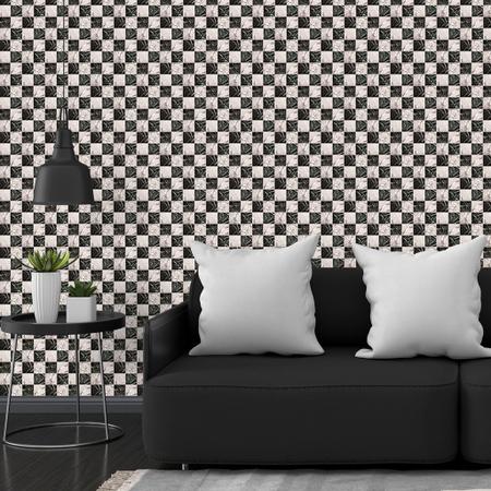 Papel de Parede Adesivo Pedra de Mármore Quadriculado Xadrez Preto e Branco  3D Rolo de 3 Metros Lavável - Pro Decor