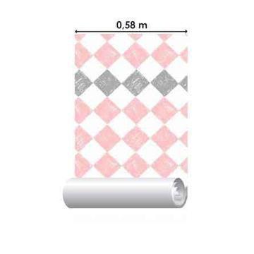 Papel de Parede Infantil Xadrez Rosa Claro - Has#Tag - Rolo com 10 Metros -  Vinílico - Rolo com 10 Metros - Cobre aproximadamente 4,5 m2