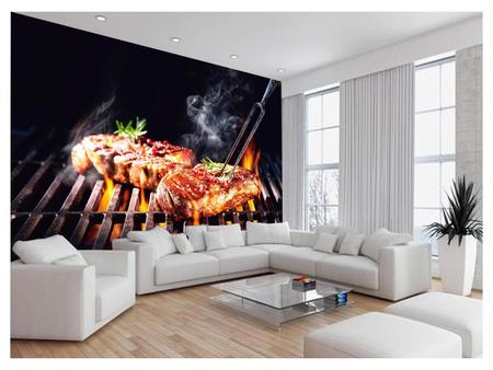 Papel De Parede Alimentos Carne Churrasco Fogo 3,5M Al277 - Você Decora Imagem de Papel De Parede Alimentos Carne Churrasco Fogo 3,5M Al277
