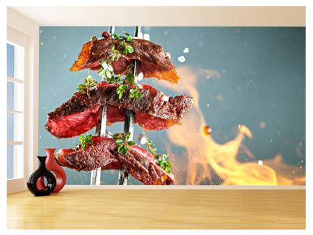 Papel De Parede Alimentos Carne Churrasco Fogo 3,5M Al281 - Você Decora Imagem de Papel De Parede Alimentos Carne Churrasco Fogo 3,5M Al281