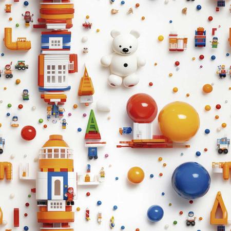 Imagem de Papel de Parede Auto Adesivo Infantil Brinquedos Coloridos Lavável Decorado Quarto Criança 15m