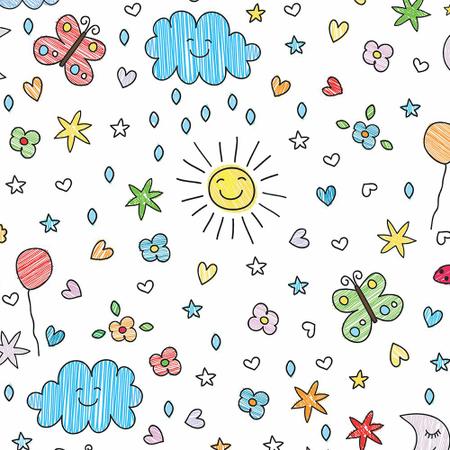 Imagem de Papel De parede Com Desenho Infantil Céu Sol Estrelas E variados