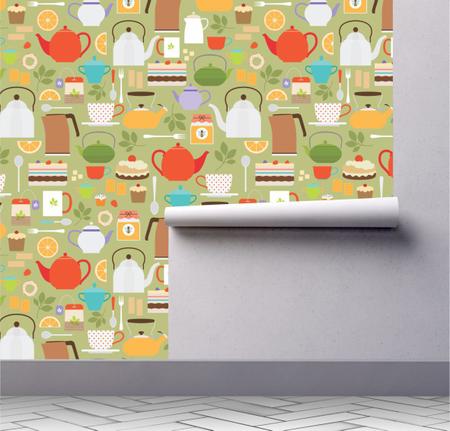 Imagem de Papel de parede cozinha utensílios comida café doces A23