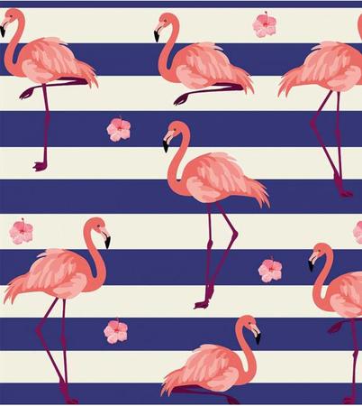 Imagem de Papel de Parede Flamingo com Listras em Azul.