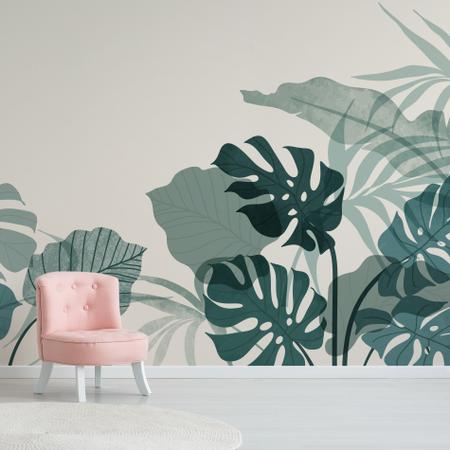 Imagem de Papel de Parede Folhagem Folhas Verde Plantas Painel 9m²