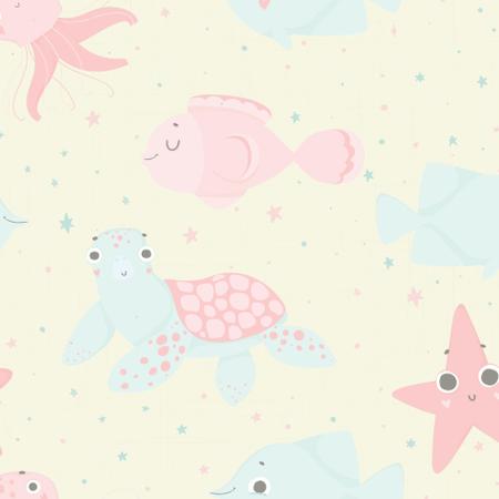 Imagem de Papel de Parede Fundo do Mar para Quarto de Bebê 57x270cm