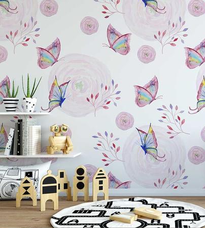 Imagem de Papel de parede Ideal Para Quarto Infantil Com Borboletas E Flores 1 Metro
