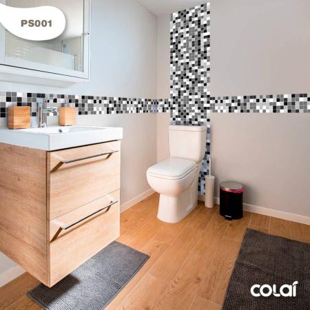 Imagem de Papel de Parede Pastilha Cozinha e Banheiro Tons Cinza 3m