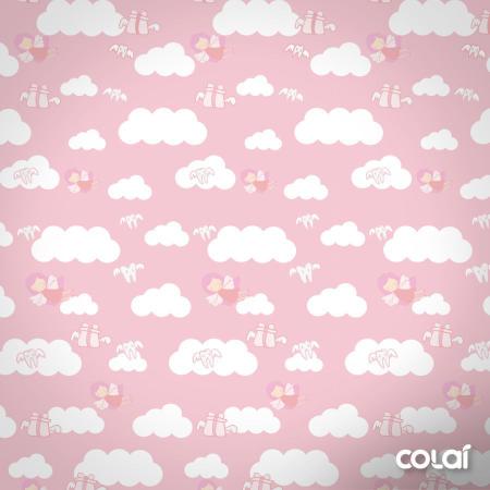 Imagem de Papel de Parede Quarto Bebê Infantil Nuvens Rosa