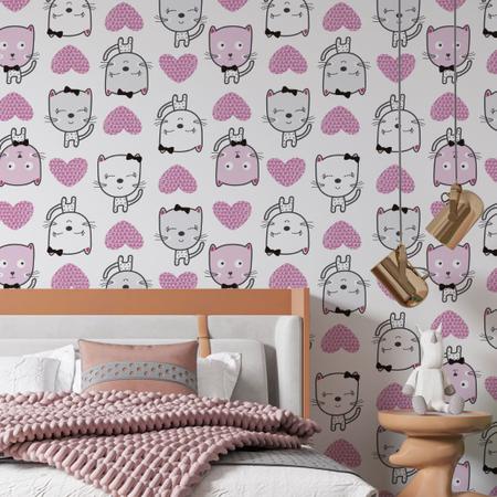 Papel de parede kawaii gatinhos rosa