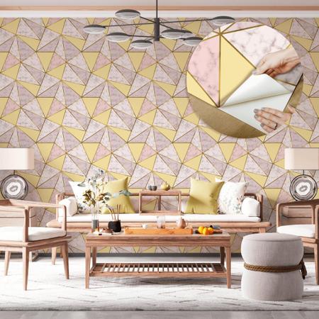 Papel De Parede Vinílico Geométrico Rosa E Amarelo Mármore 2m - DELIQUADROS Imagem de Papel De Parede Vinílico Geométrico Rosa E Amarelo Mármore 2m