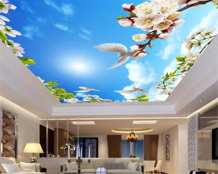 Papel De Teto Céu ul Nuvens Flores Pombas 3,5M Rof37 - Você Decora Imagem de Papel De Teto Céu ul Nuvens Flores Pombas 3,5M Rof37